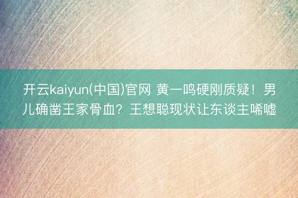 开云kaiyun(中国)官网 黄一鸣硬刚质疑！男儿确凿王家骨血？王想聪现状让东谈主唏嘘